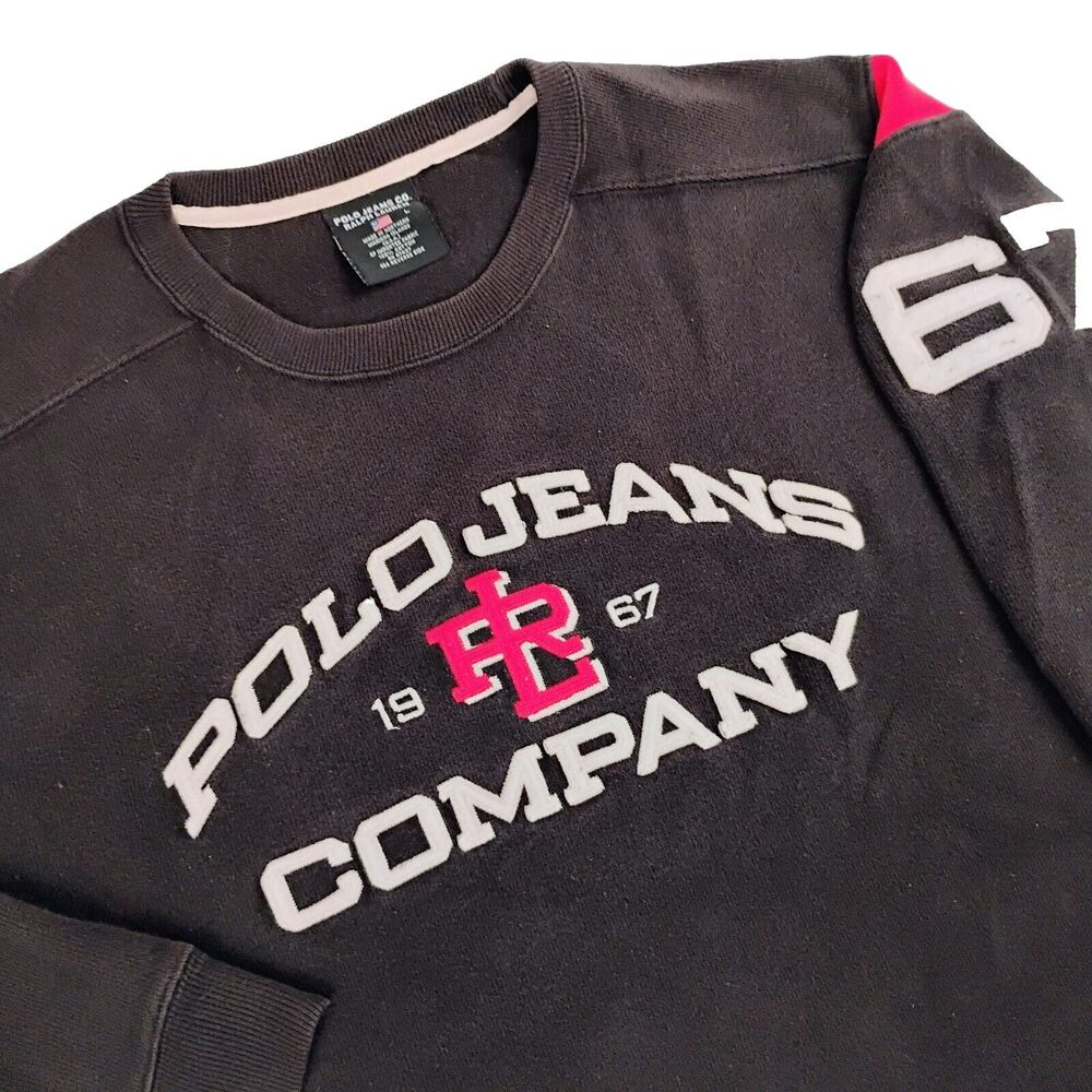 VTG Polo Jeans Co. Ralph Lauren Embellished Spell-Out LS Sweatshirt Mens Large